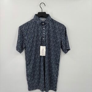 Collars & Co Dress Collar Polo Mens Small Navy Floral Performance Golf Shirt New